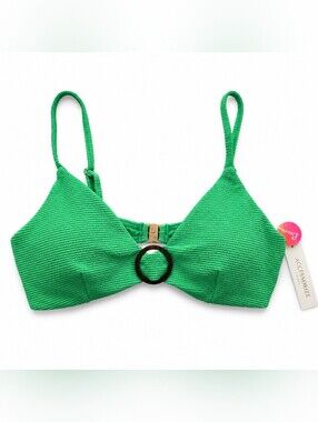 Green ribbed knit bikini top with ring detail #bikini #swimwear
